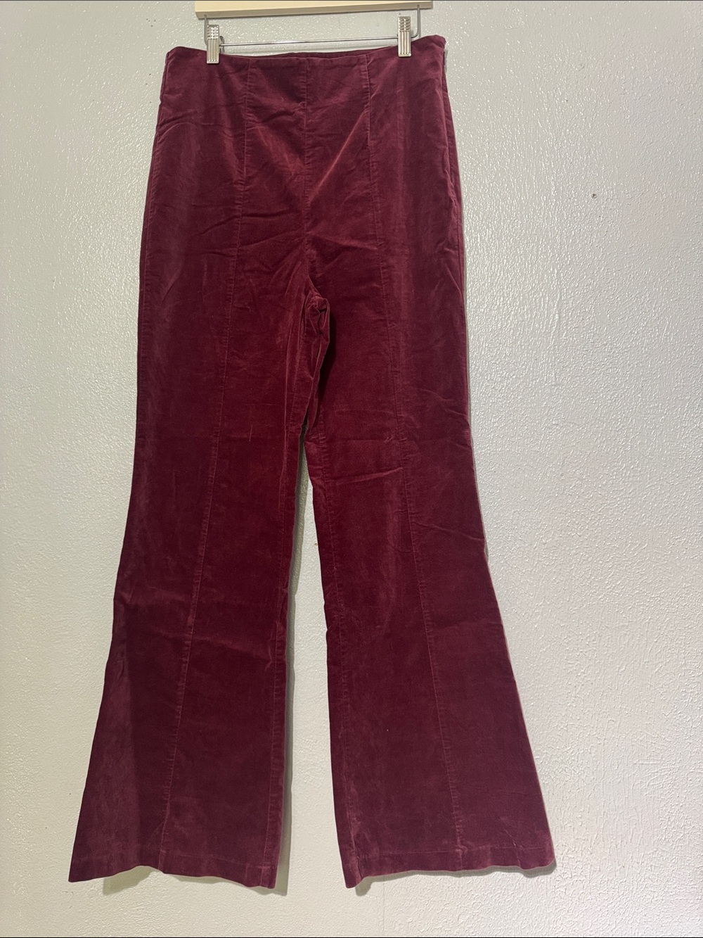 Forever 21 Contemporary Burgundy Velvet Flare Pants High Rise Side Zip XL